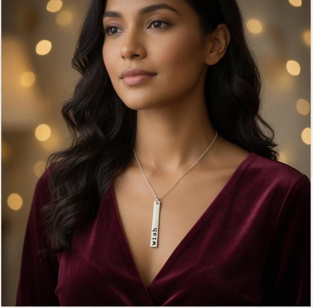 Women's Silver Tone WISH Pendant Necklace Adjustable Chain Costume Jewelry